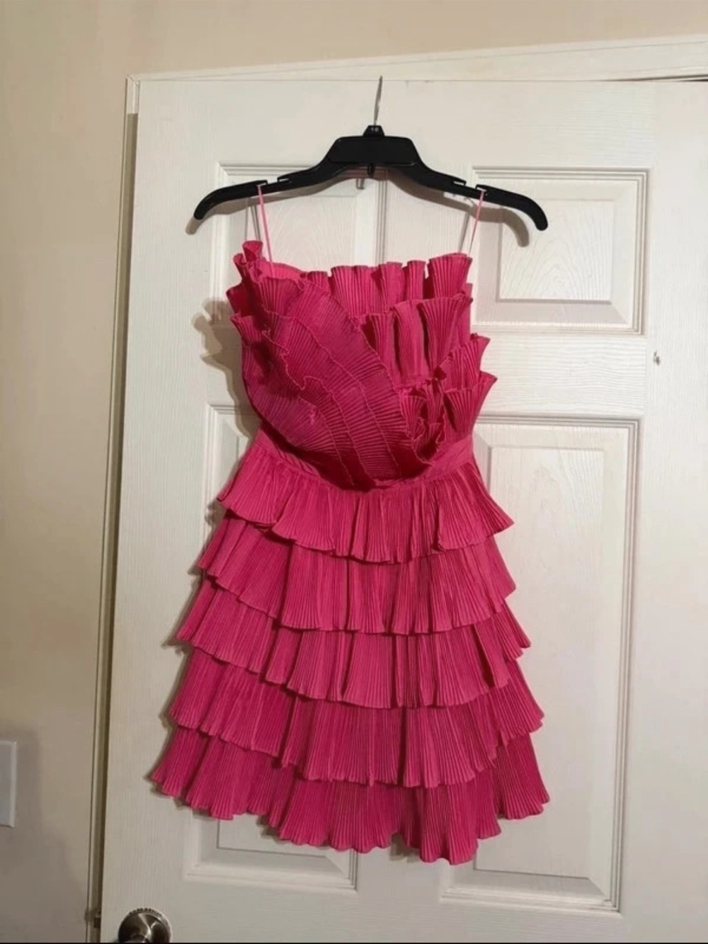 Strapless Hot Pink Tiered Ruffle Party Dress